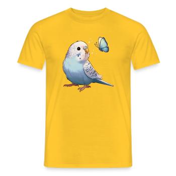 Wellensittich mit Schmetterling - Männer T-Shirt - Gelb - Vorne - AI Model Male 178 dark (178cm)