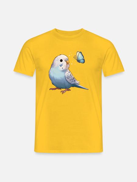 Wellensittich mit Schmetterling - Männer T-Shirt - Gelb