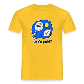 Padel-Gruppenchat-Einladung, wöchentlicher Club-Humor - Männer T-Shirt - Gelb - Vorne - AI Model Male 178 dark (178cm)