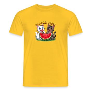Sommer Katzen mit Wassermelone - Männer T-Shirt - Gelb - Vorne - AI Model Male 178 dark (178cm)