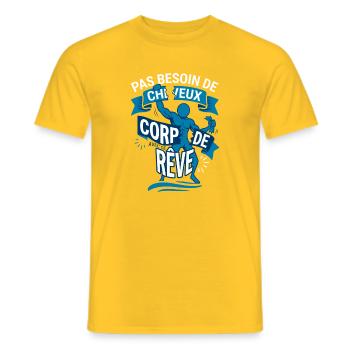 Chauve Et Musclé Corps De Rêve Humour - T-shirt homme - jaune - Devant - AI Model Male 178 dark (178cm)