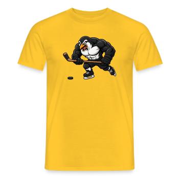 Pinguin Eishockey Spieler Comic Motiv - Männer T-Shirt - Gelb - Vorne - AI Model Male 178 dark (178cm)
