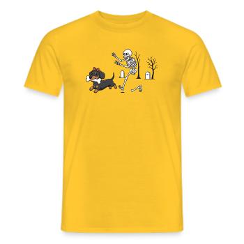 Dackel und Skelett Halloween-Jagd - Männer T-Shirt - Gelb - Vorne - AI Model Male 178 dark (178cm)