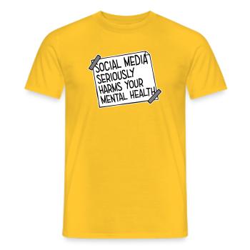 Social Media Seriously Harms Mental Health Saying - Men's T-Shirt - yellow - Front - AI Model Male 178 dark (178cm)