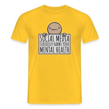 Social Media Seriously Harms Mental Health Saying - Men's T-Shirt - yellow - Front - AI Model Male 178 dark (178cm)