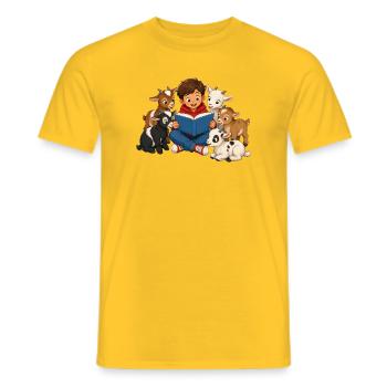 Junge liest kleinen Ziegen eine Geschichte vor - Männer T-Shirt - Gelb - Vorne - AI Model Male 178 dark (178cm)