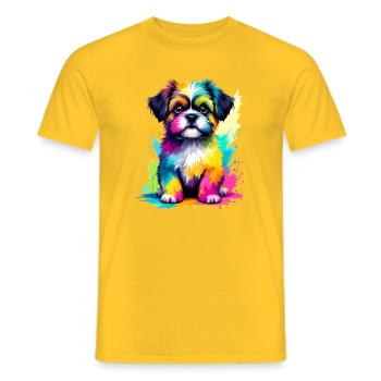 Bunter Shih Tzu Welpe Farbexplosion - Männer T-Shirt - Gelb - Vorne - AI Model Male 178 dark (178cm)