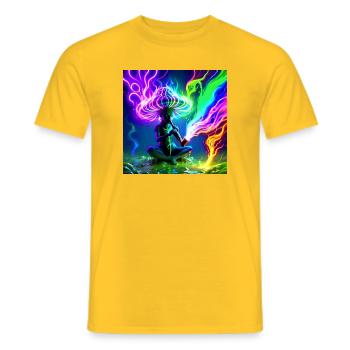 Idegen_Saman - Men's T-Shirt - yellow - Front - AI Model Male 178 dark (178cm)