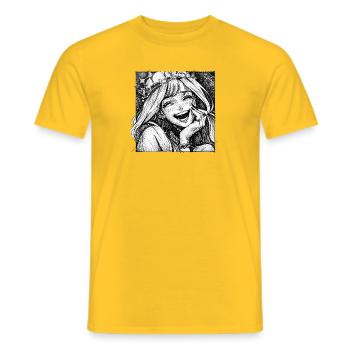 Lächelnde Kronprinzessin Linoldruck - Männer T-Shirt - Gelb - Vorne - AI Model Male 178 dark (178cm)