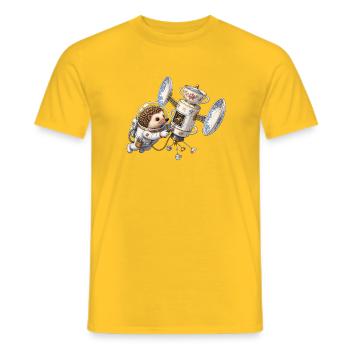 Igel Astronaut repariert Teetassen Satellit im All - Männer T-Shirt - Gelb - Vorne - AI Model Male 178 dark (178cm)