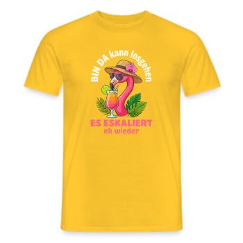 Flamingo Party Es Eskaliert eh wieder Mädelsabend - Männer T-Shirt - Gelb - Vorne - AI Model Male 178 dark (178cm)