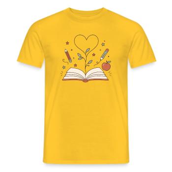 Herzbaum aus Buch – Kreativität blüht - Männer T-Shirt - Gelb - Vorne - AI Model Male 178 dark (178cm)