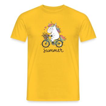 Einhorn auf dem Fahrrad - Männer T-Shirt - Gelb - Vorne - AI Model Male 178 dark (178cm)