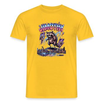 JIMOTHY Waschbär Retro - Männer T-Shirt - Gelb - Vorne - AI Model Male 178 dark (178cm)