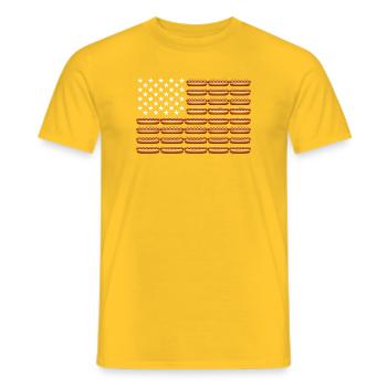 4th of July American Flag Hot Dog – Lus - Men's T-Shirt - yellow - Front - AI Model Male 178 dark (178cm)