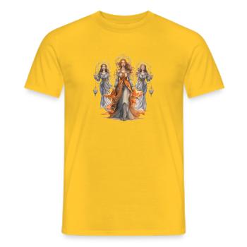 Die Drei Moiren – Griechische Mythologie - Männer T-Shirt - Gelb - Vorne - AI Model Male 178 dark (178cm)
