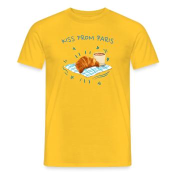 Ein Kuss aus Paris, Frankreich mit Croissant - Männer T-Shirt - Gelb - Vorne - AI Model Male 178 dark (178cm)