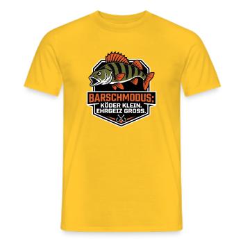 Barschmodus – Barschangler Raubfisch Spruch - Männer T-Shirt - Gelb - Vorne - AI Model Male 178 dark (178cm)