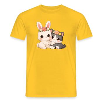 Rabbit with cat - Men's T-Shirt - yellow - Front - AI Model Male 178 dark (178cm)