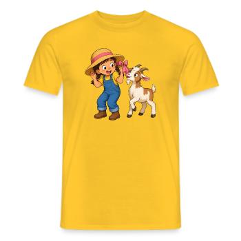 Mädchen mit Ziege und Schleife Bauernhof Motiv - Männer T-Shirt - Gelb - Vorne - AI Model Male 178 dark (178cm)