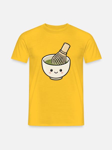 Cute Kawaii Matcha Bowl With Whisk - Men's T-Shirt - yellow