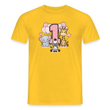 First Birthday Stuffed Animals Safari - Men's T-Shirt - yellow - Front - AI Model Male 178 dark (178cm)