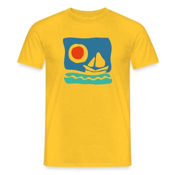 Segelboot auf azurblauem Meer – Meeresillustration - Männer T-Shirt - Gelb - Vorne - AI Model Male 178 dark (178cm)