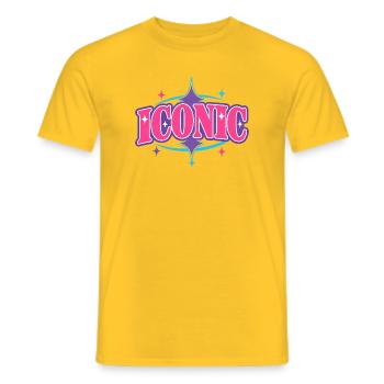 Iconic – Chunky Y2K Retro Serif Statement Vector - Men's T-Shirt - yellow - Front - AI Model Male 178 dark (178cm)