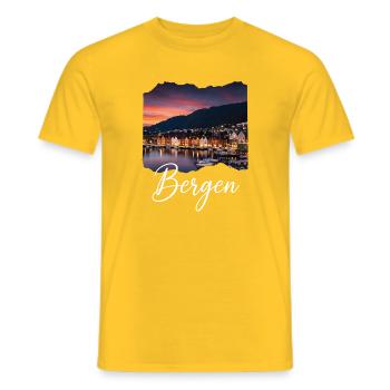 Bergen Harbour Evening - Men's T-Shirt - yellow - Front - AI Model Male 178 dark (178cm)