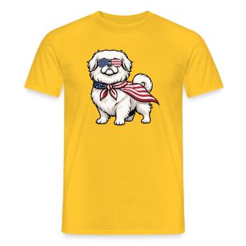 Patriotischer Pekinger – Peke-Hund-Mama Papa Schoßhund - Männer T-Shirt - Gelb - Vorne - AI Model Male 178 dark (178cm)