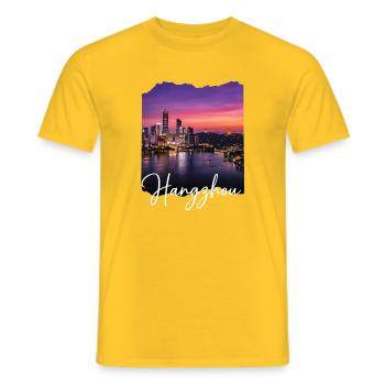 Hangzhou Evening Light Skyline Print - Men's T-Shirt - yellow - Front - AI Model Male 178 dark (178cm)