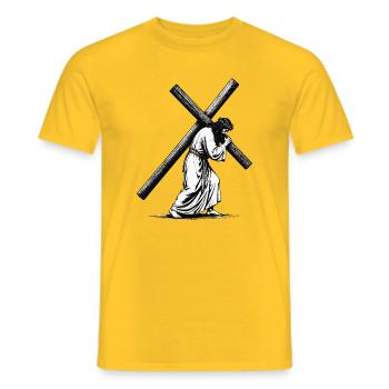 Kreuzweg Silhouette in Schwarzweiß - Männer T-Shirt - Gelb - Vorne - AI Model Male 178 dark (178cm)