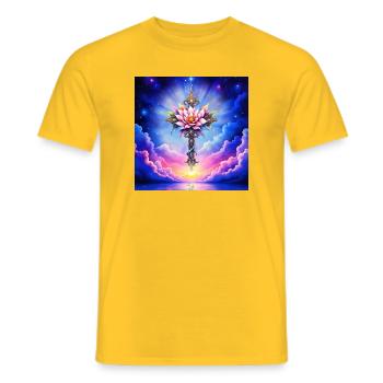 Blüten-Lotuskreuz am Sternenhimmel - Männer T-Shirt - Gelb - Vorne - AI Model Male 178 dark (178cm)