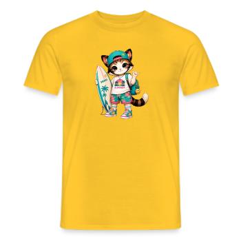 Chaton Surfeur Été Tropical - T-shirt homme - jaune - Devant - AI Model Male 178 dark (178cm)