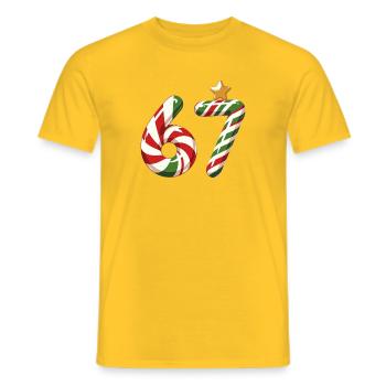 Candy Cane 67 meme  - Men's T-Shirt - yellow - Front - AI Model Male 178 dark (178cm)