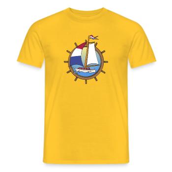Dutch Sailboat in steering wheel - Men's T-Shirt - yellow - Front - AI Model Male 178 dark (178cm)