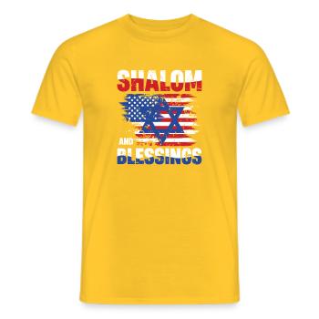 Shalom and Blessing Freedom Israel USA Flag - Men's T-Shirt - yellow - Front - AI Model Male 178 dark (178cm)