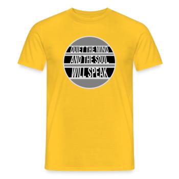 Quiet The Mind And The Soul Will Speak Ruhe Spruch - Men's T-Shirt - yellow - Front - AI Model Male 178 dark (178cm)