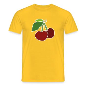 Cerises rouges – Illustration fruitée pop - T-shirt homme - jaune - Devant - AI Model Male 178 dark (178cm)