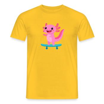 Kawaii Axolotln on Skateboard – Cute Animal - Men's T-Shirt - yellow - Front - AI Model Male 178 dark (178cm)