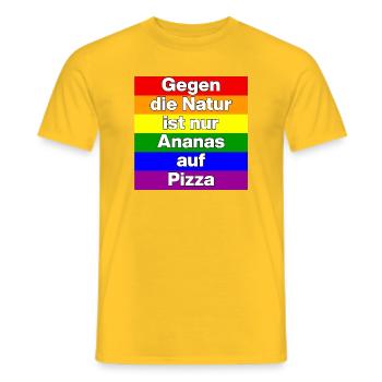 GEGEN DIE NATUR IST NUR ANANAS AUF PIZZA, TOLERANZ - Männer T-Shirt - Gelb - Vorne - AI Model Male 178 dark (178cm)