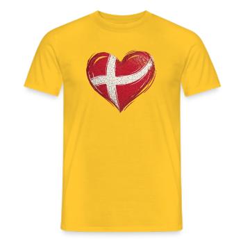 Denmark Heart Flag - Men's T-Shirt - yellow - Front - AI Model Male 178 dark (178cm)