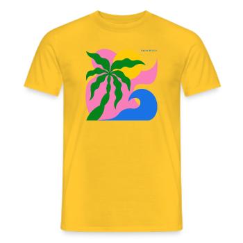 Abstract Palm Tree & Sun: Summer Design - Men's T-Shirt - yellow - Front - AI Model Male 178 dark (178cm)