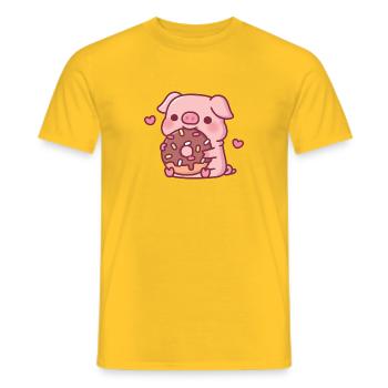 Cochon mignon grignotant un donut au chocolat avec des vermicelles - T-shirt homme - jaune - Devant - AI Model Male 178 dark (178cm)