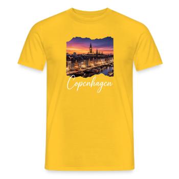 Copenhagen Evening Light Harbour Panorama - Men's T-Shirt - yellow - Front - AI Model Male 178 dark (178cm)
