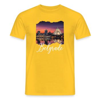 Belgrade Dusk Skyline - Men's T-Shirt - yellow - Front - AI Model Male 178 dark (178cm)