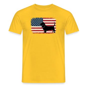 Basset Hound US Flag - Patriotic Dog Mom Dad - Men's T-Shirt - yellow - Front - AI Model Male 178 dark (178cm)