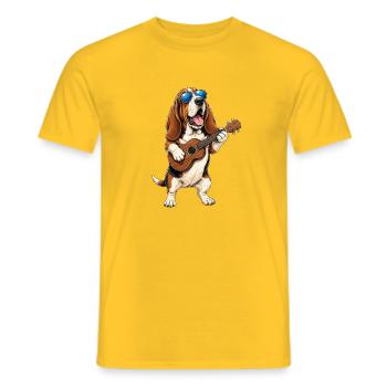 Basset Hound Playing Guitar - Music Dog Dad - Men's T-Shirt - yellow - Front - AI Model Male 178 dark (178cm)