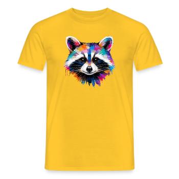 Colorful raccoon with splashes of paint - Men's T-Shirt - yellow - Front - AI Model Male 178 dark (178cm)