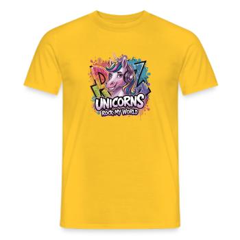 Unicorns Rock My World Unicorn With Headphones - Men's T-Shirt - yellow - Front - AI Model Male 178 dark (178cm)